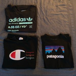 3 Tees(Champion, Patagonia, and Adidas Kaval)